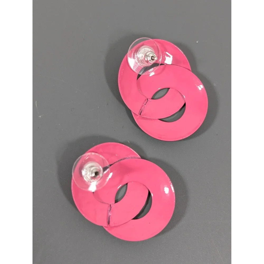 Vintage Pink Navy Enamel Swirl Earrings‎ Retro 80s 90s Statement